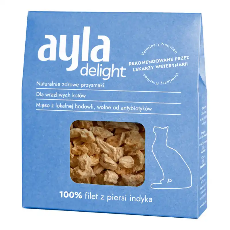 Nowy Ayla Delight Filet z Piersi Indyka 28g Liofilizowany Przysmak Dla Kota 100% Mięsa