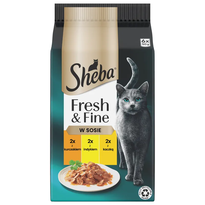 Super okazja Sheba Fresh & Fine Saszetki 6x50g Mokra Karma Dla Kotów W Sosie Kurczak Indyk Kaczka