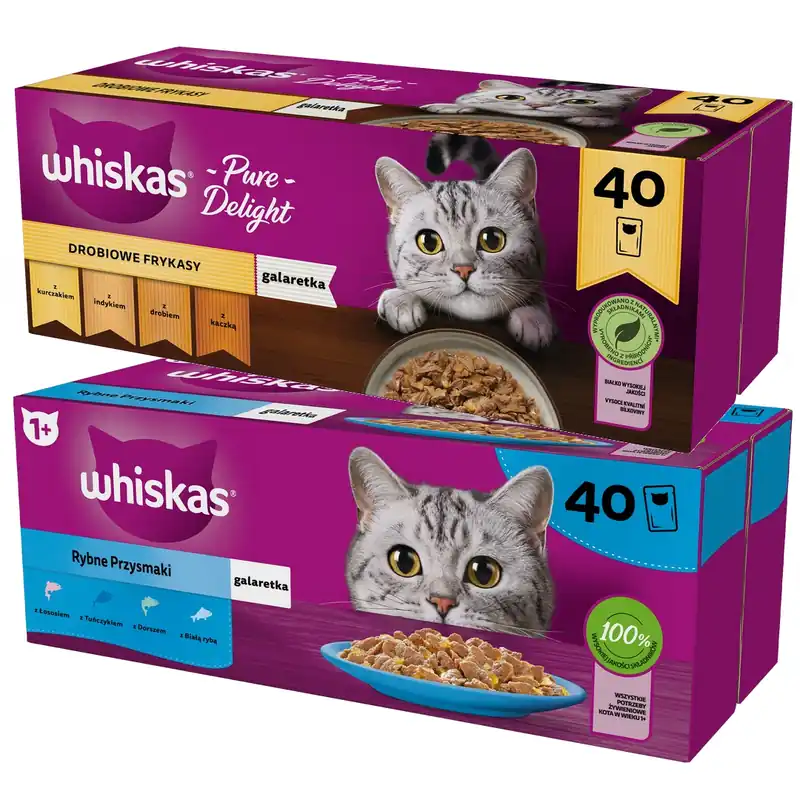 Taniej Whiskas Adult 80x85g Rybne Przysmaki I Drobiowe Frykasy Mokra Karma Dla Dorosłych Kotów 8 Smaków W Galaretce