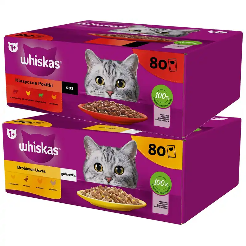 Bezpieczne zakupy Whiskas Adult Saszetki 160x85g Klasyczne Posiłki W Sosie I Drobiowa Uczta W Galaretce Mokra Karma Dla Dorosłego Kota