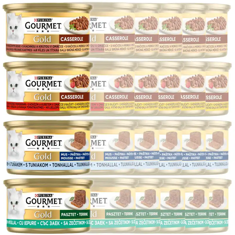 Premium Purina Gourmet Gold Karma Dla Kotów Casserole W Sosie Mus Pasztet Mix Smaków 24x85g