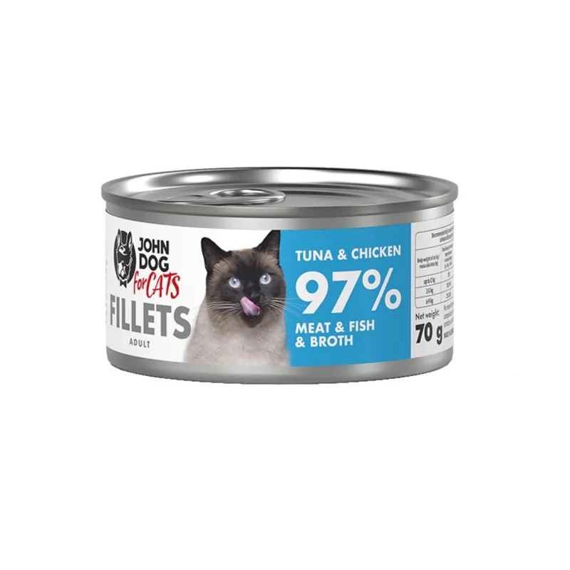 Super okazja John Dog for Cats Mokra Karma Dla Dorosłych Kotów Tuńczyk Z Kurczakiem 70g