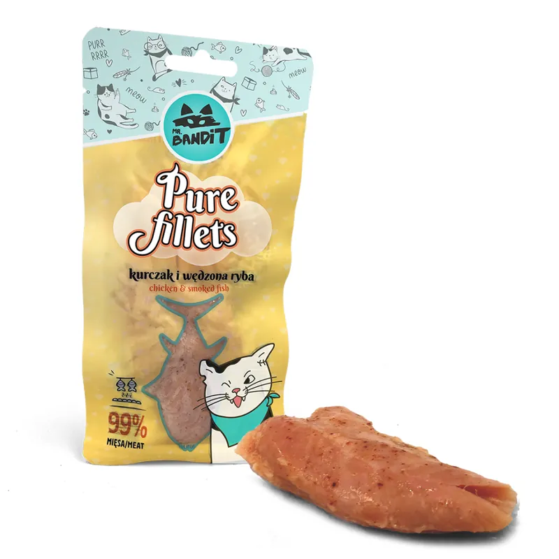 Mr. Bandit Pure Fillets Naturalny Przysmak Dla Kota Kurczak I Wędzona Ryba 30g Wysoka jakość