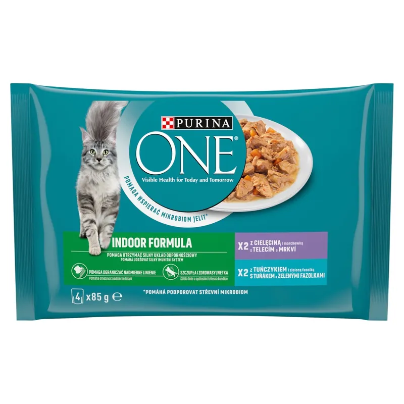 Purina One Indoor Formula 4x85g Mokra Karma Dla Kota z Cielęciną i Tuńczykiem Tylko do końca tygodnia