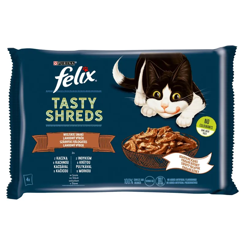 Purina Felix Tasty Shreds Mokra Karma Dla Kota Wiejskie Smaki W Sosie 320g (4x80g) Z Kaczką I Indykiem Łatwy zwrot