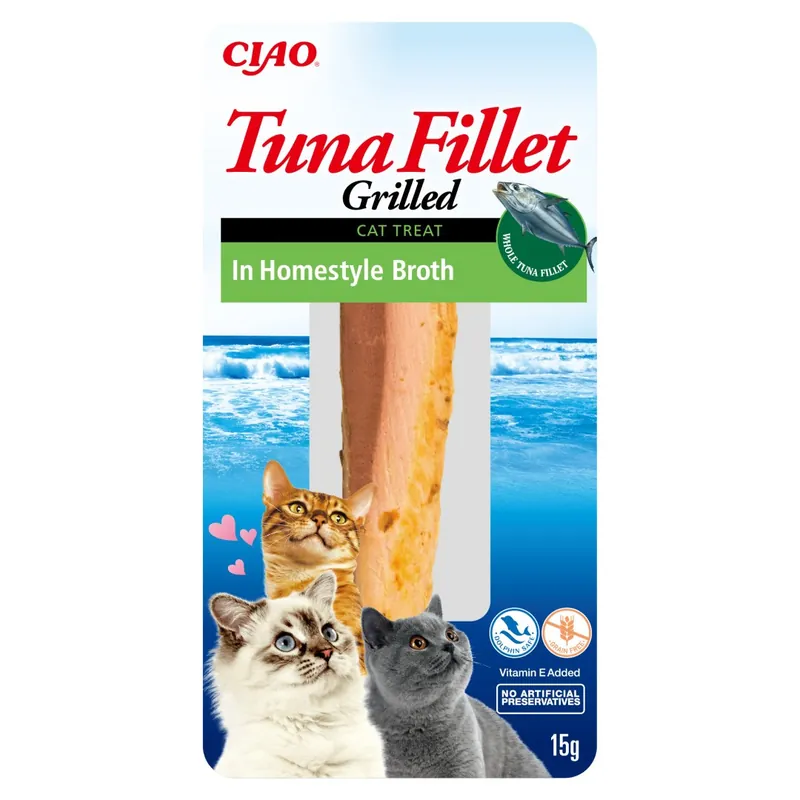 Niska cena Inaba Ciao In Homestyle Broth 15g Naturalny Przysmak Dla Kota Grilowany Filet z Tuńczyka W Bulionie Domowym