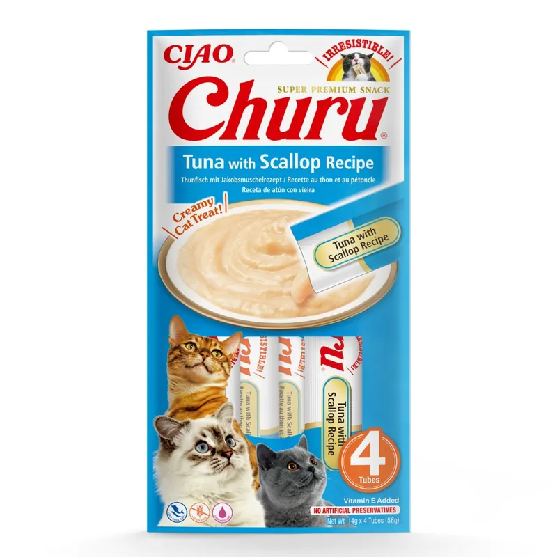 Inaba Cat Churu Tuna With Scallop 4x14g (56g) Kremowy Przysmak Dla Kota Pasta Z Tuńczyka Z Przegrzebkami Hit cenowy