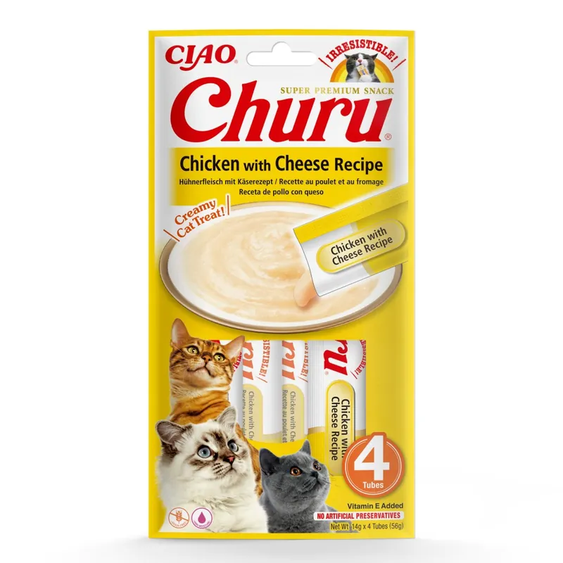 Kup online Inaba Cat Churu Chicken With Cheese 4x14g (56g) Kremowy Przysmak Dla Kota Pasta Z Kurczakiem I Serem