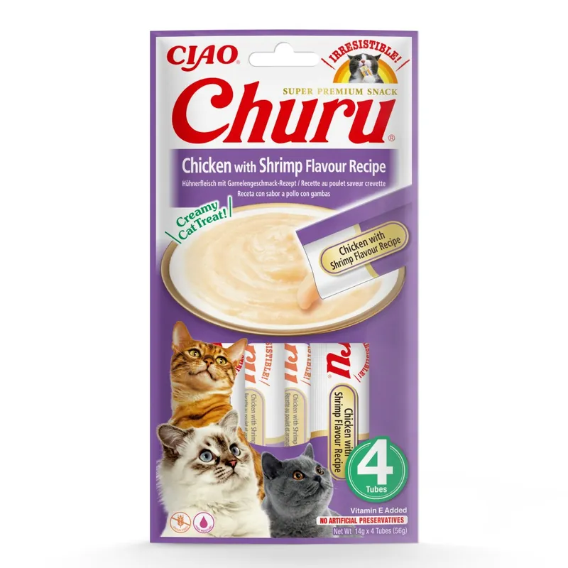 Inaba Cat Churu Chicken With Shrimp 4x14g (56g) Kremowy Przysmak Dla Kota Pasta Z Kurczakiem I Krewetkami Oferta