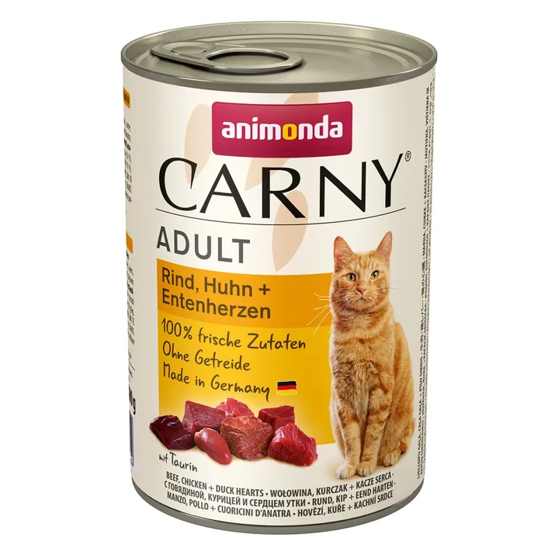 Oferta limitowana Animonda Carny Adult 400g Mokra Karma Dla Kota z Wołowiną Kurczakiem i Kaczymi Sercami