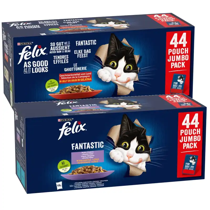 Felix Fantastic Wiejskie Smaki i Wybór Smaków 88x85g Mokra Karma Dla Kota Mix smaków W Galaretce Promocja