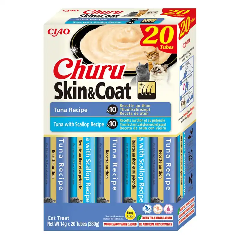 Inaba Cat Churu Skin & Coat Tuna 20x14g Kremowy Przysmak Dla Kota Pasta Mix Z Tuńczykiem Tylko dziś