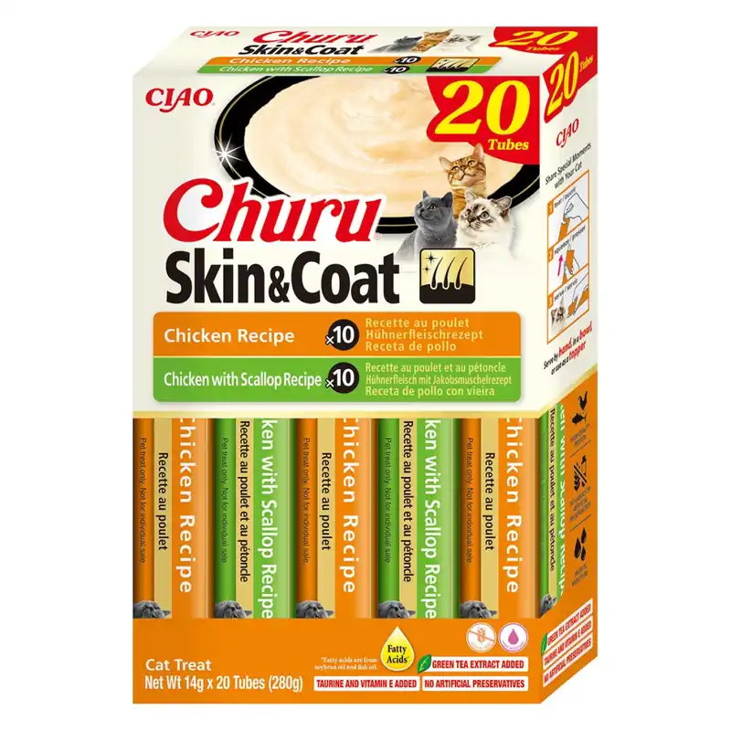 Inaba Cat Churu Skin & Coat Chicken 20x14g Kremowy Przysmak Dla Kota Pasta Mix Z Kurczakiem Oferta