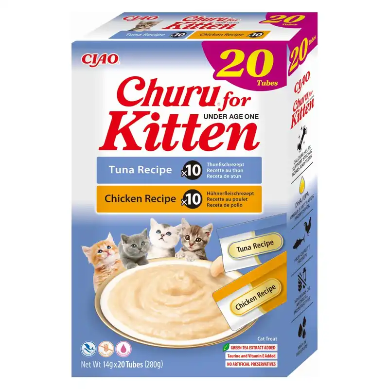 Inaba Cat Churu Kitten 20x14g Kremowy Przysmak Dla Kociąt Pasta Mix Kurczak I Tuńczyk Łatwy zwrot