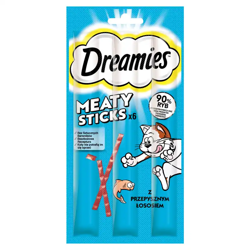 Przysmak Dreamies Meaty Sticks 30g Karma Uzupełniająca Dla Dorosłych Kotów Pałeczki Z Łososiem Hit cenowy