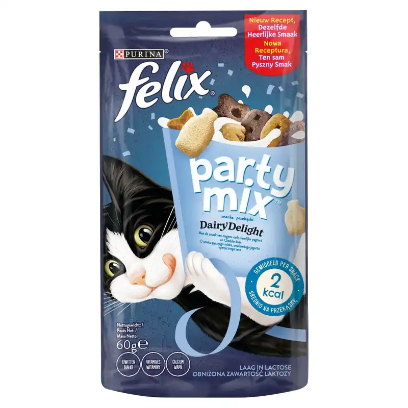 Purina Felix Party Mix Przekąski Dla Kota O Smaku Mleka Jogurtu I Sera 60g Wysoka jakość
