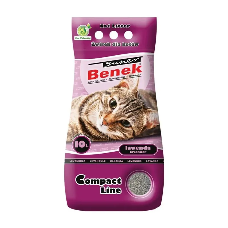 Super Benek Compact Lawenda 10L - Żwirek Bentonitowy dla Wszystkich Kotów Tylko do końca tygodnia