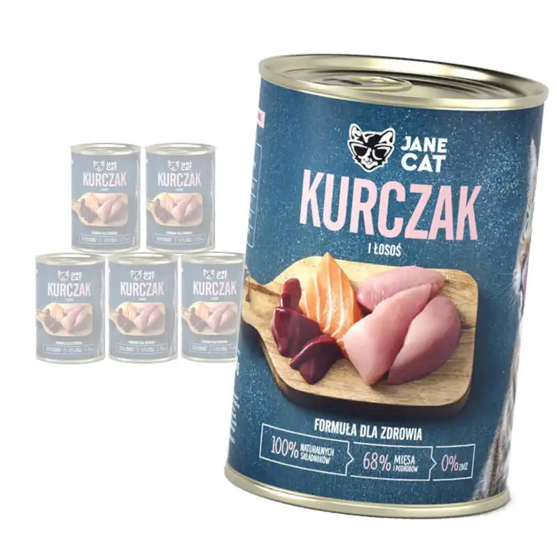 Jane Cat ADULT KURCZAK ŁOSOŚ 6x 400g mokra karma dla kotów bez zbóż Cena promocyjna