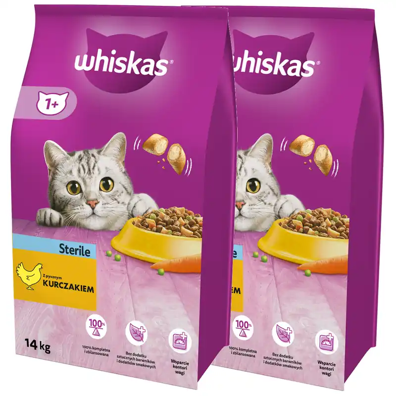 WHISKAS Sterile 2x 14kg - sucha karma dla kotów po sterylizacji z kurczakiem! Oferta