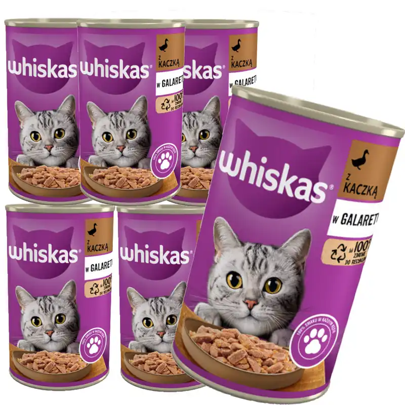 Oferta limitowana WHISKAS Adult puszka 6x 400g KACZKA mokra karma w galaretce dla dorosłych kotów