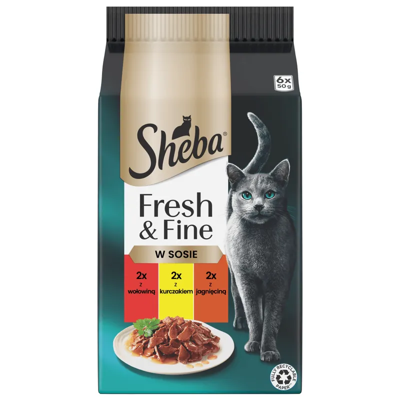 Sheba Fresh&Fine 6x50g Mokra Karma Dla Kotów W Sosie Z Wołowiną Kurczakiem Jagnięciną Premium