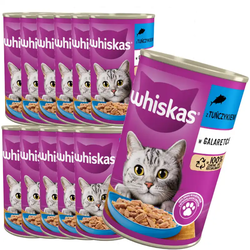WHISKAS Adult puszka 12x 400g Tuńczyk - mokra karma dla dorosłych kotów w galaretce Oferta czasowa