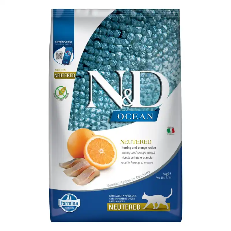 Okazja Farmina N&D Cat Ocean Herring Orange Neutered Adult 5kg Sucha Karma ze Śledziem Dla Kotów Kastrowanych