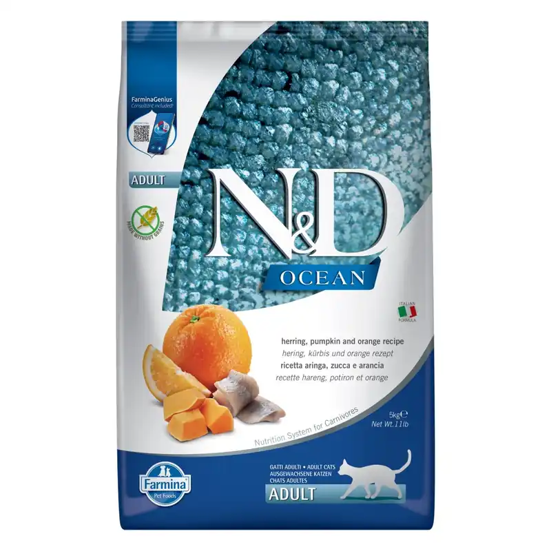 Farmina N&D Cat Ocean Herring Pumpkin Orange Adult 5kg Sucha Karma Dla Kota Śledź z Dynią i Pomarańczą Ekspresowa dostawa