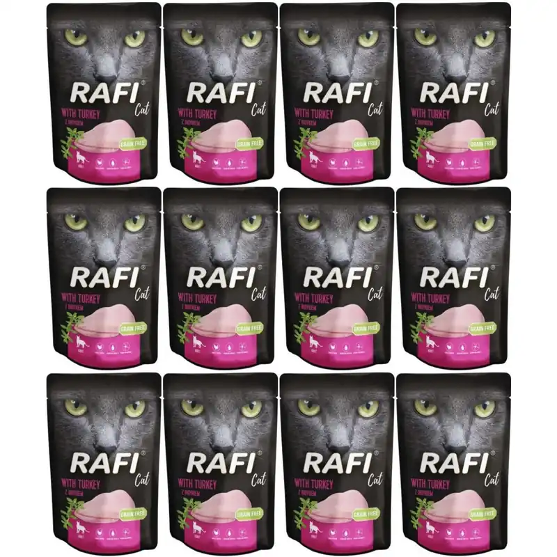 Nie przegap Mokra Karma dla Kota Rafi Cat Adult z Indykiem Saszetka Zestaw 12x100g