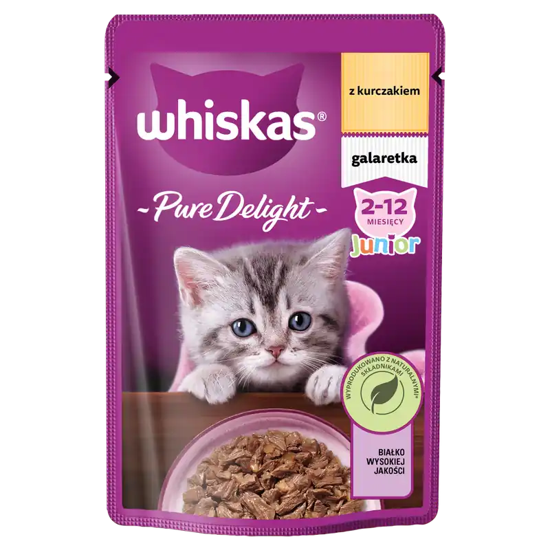 Ostatnie sztuki WHISKAS Junior Saszetka 85g Mokra Karma Dla Kociąt Kawałki z Kurczakiem w Galaretce