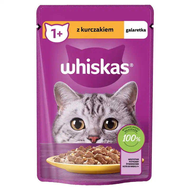Kup online Whiskas Adult 85g Mokra Karma Pełnoporcjowa Dla Dorosłych Kotów Kawałki Z Kurczakiem W Galaretce