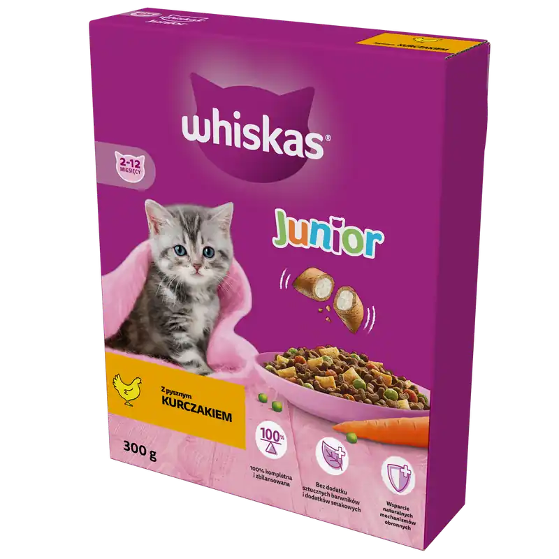 Whiskas Junior 300g Sucha Karma Pełnoporcjowa Dla Kociąt Z Kurczakiem Obniżka ceny