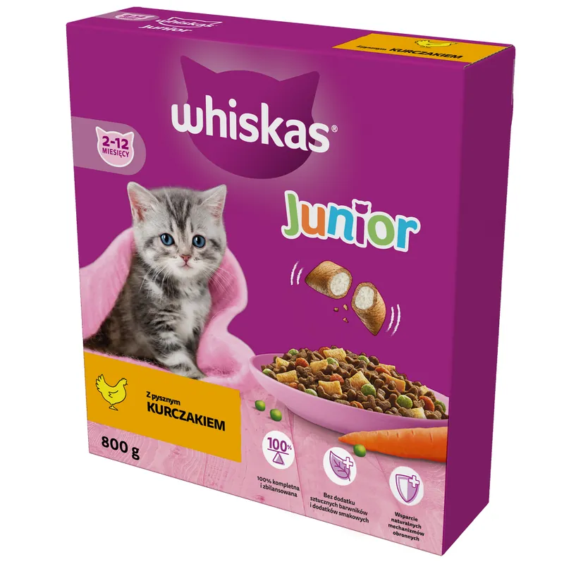 Darmowy zwrot Whiskas Junior 800g Sucha Karma Pełnoporcjowa Dla Kociąt Z Kurczakiem