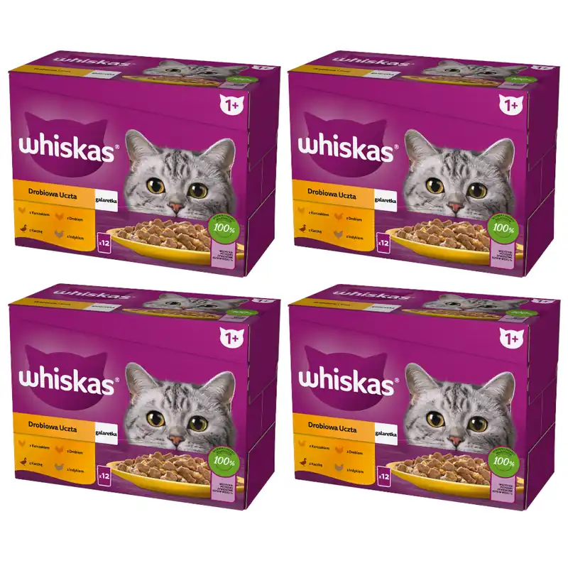 WHISKAS Adult Saszetki 48 x 85g Drobiowa Uczta Mokra Karma Dla Dorosłego Kota w Galaretce Kawałki z Kurczakiem Kaczką Drobiem Indykiem Zamów dziś