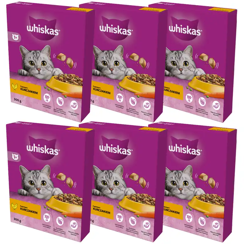 Dostępne od ręki Whiskas Adult 6x300g Sucha Karma Pełnoporcjowa Dla Dorosłych Kotów Z Kurczakiem