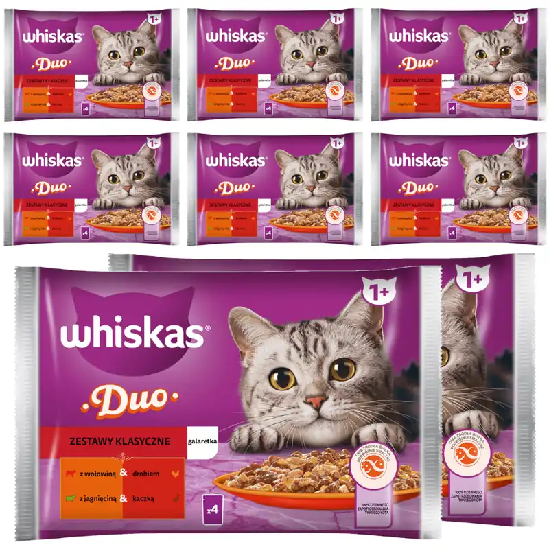 Whiskas Adult 32x85g Zestawy Klasyczne Mokra Karma Dla Dorosłych Kotów 2 Smaki W Galaretce Tani