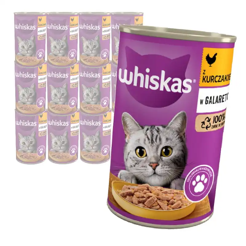 Whiskas Adult Puszka 12x400g Mokra Karma Pełnoporcjowa Dla Dorosłych Kotów Kurczak W Galaretce Ekspresowa dostawa