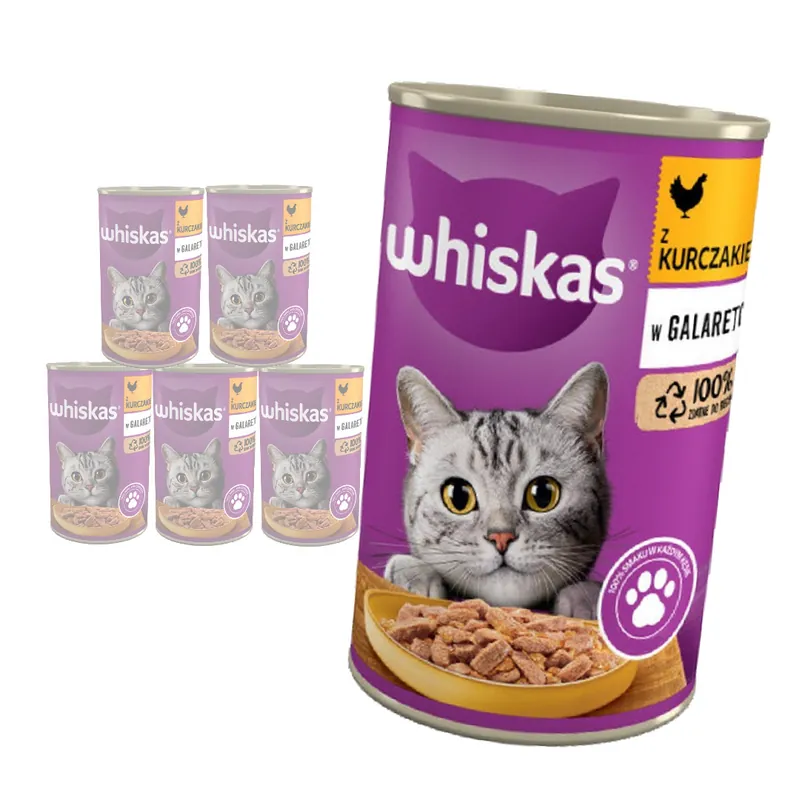 Hit cenowy Whiskas Adult Puszka 6x400g Mokra Karma Pełnoporcjowa Dla Dorosłych Kotów Kurczak W Galaretce