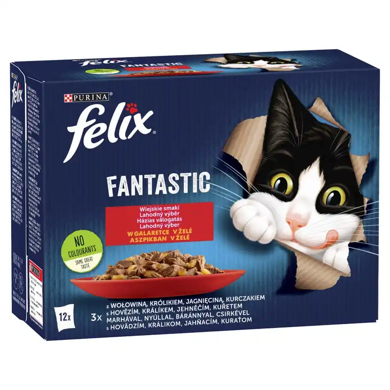 Felix Fantastic Karma Dla Kota Wiejskie Smaki W Galaretce 1,02kg (12x85g) Wołowina Kurczak Królik Jagnięcina Do wyczerpania zapasów