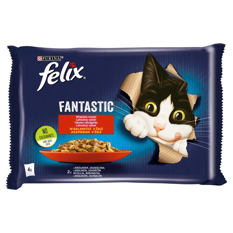 Cena promocyjna Felix Fantastic Karma Dla Kotów Wiejskie Smaki W Galaretce 340g (4x85g) Królik I Jagnięcina