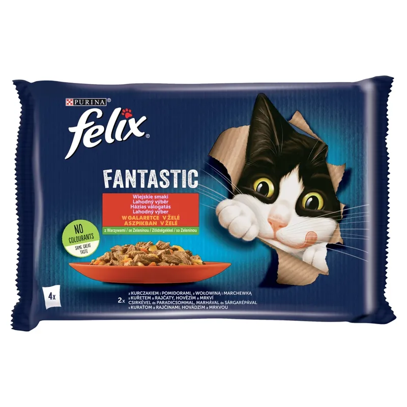 Kup online Felix Fantastic Karma Dla Kotów Wiejskie Smaki W Galaretce 340g (4x85g) Wołowina Kurczak Z Pomidorami