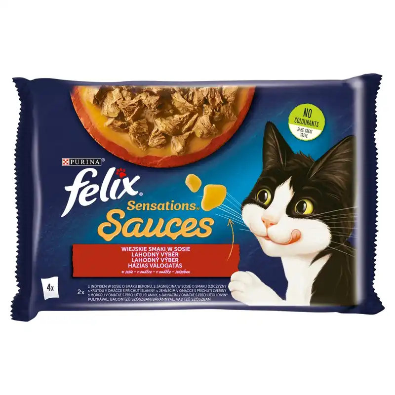 Łatwy zwrot Felix Sensations Sauce Karma Dla Kotów Wiejskie Smaki W Sosie 340g (4x85g) Indyk Jagnięcina