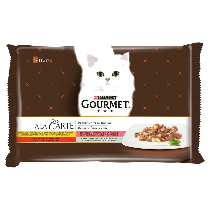 Do wyczerpania zapasów Purina Gourmet a La Carte Karma Dla Kotów Przepisy Szefa Kuchni 340g (4x85g) Wołowina Kurczak Pstrąg Dorsz