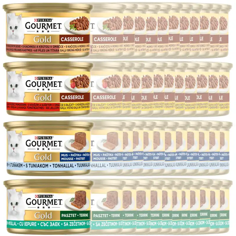Premium Purina Gourmet Gold Karma Dla Kotów Casserole W Sosie Mus Pasztet Mix Smaków 48x85g