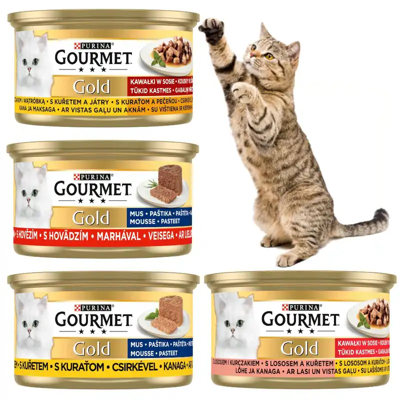 Purina Gourmet Gold Mokra Karma Dla Kotów Mus Kurczak Wołowina Kawałki w Sosie Łosoś Kurczak 24x85g Ekspresowa dostawa