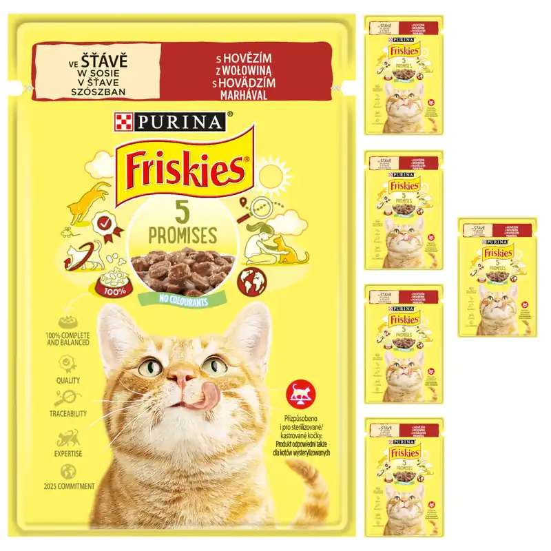 Tylko do końca tygodnia Purina Friskies z Wołowiną 6x85g Mokra Karma Dla Kota w Sosie
