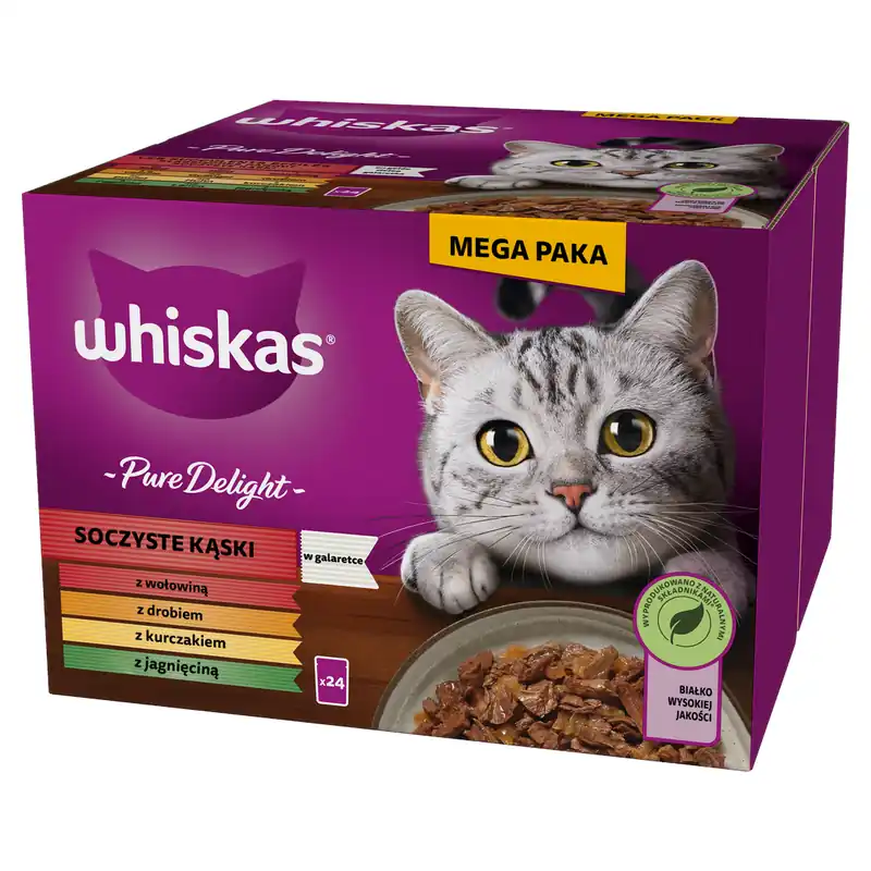 Whiskas Adult Soczyste Kąski Pure Delight Saszetki 24x85g Mokra Karma Dla Dorosłych Kotów w Galaretce Do wyczerpania zapasów