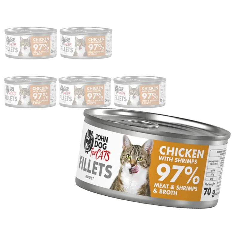 Tylko do końca tygodnia John Dog for Cats Mokra Karma Dla Dorosłych Kotów Kurczak Z Krewetkami 6x70g
