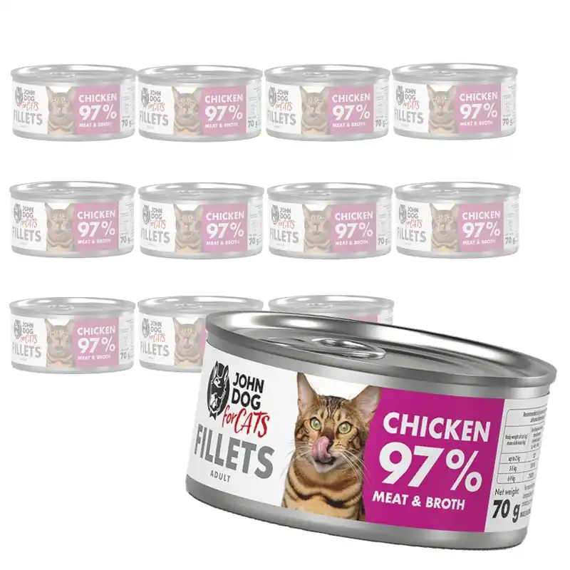 John Dog for Cats Mokra Karma Dla Dorosłych Kotów Filety Z Kurczaka 12x70g Niska cena