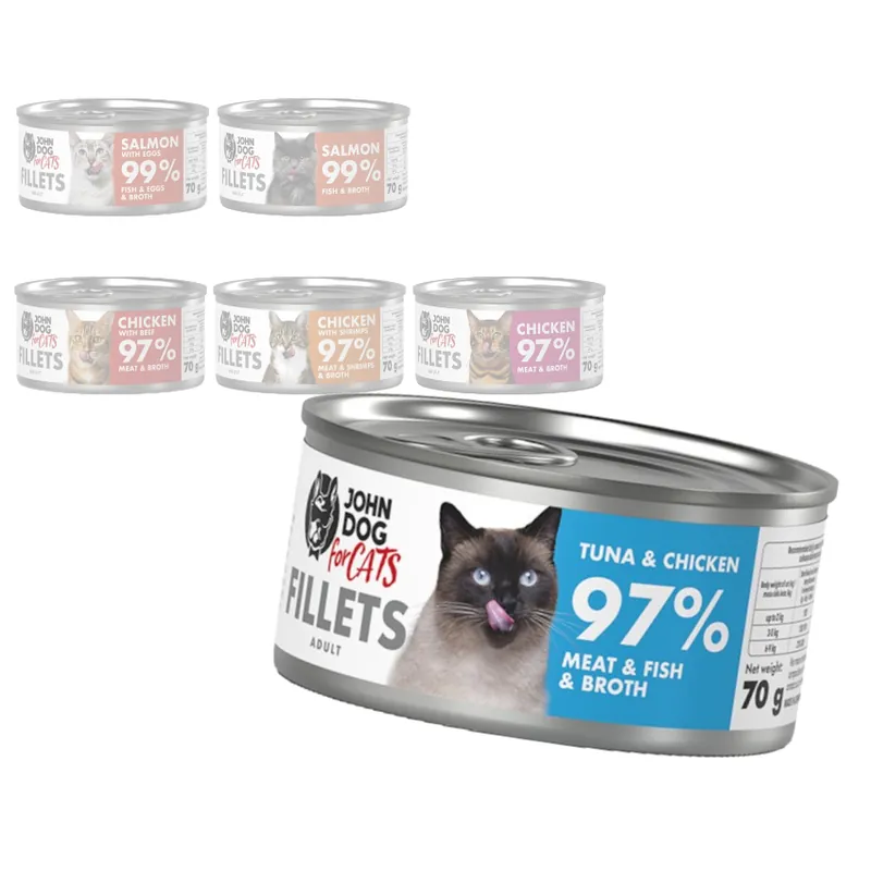 John Dog for Cats Mokra Karma Dla Dorosłych Kotów Mix 6 Smaków 6x70g Łosoś Wołowina Kurczak Tuńczyk Krewetki Kup online